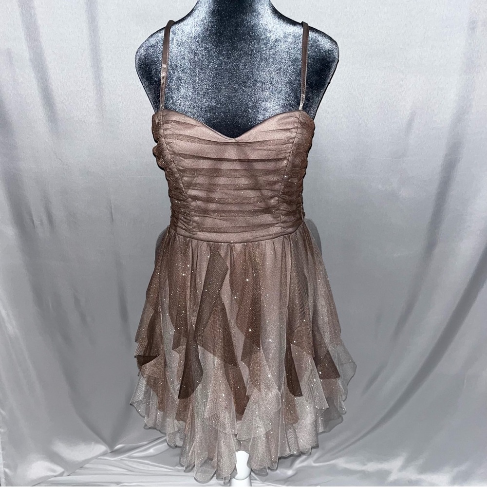 Vintage Y2K Salmon Pink and Brown Layered Women's Dress